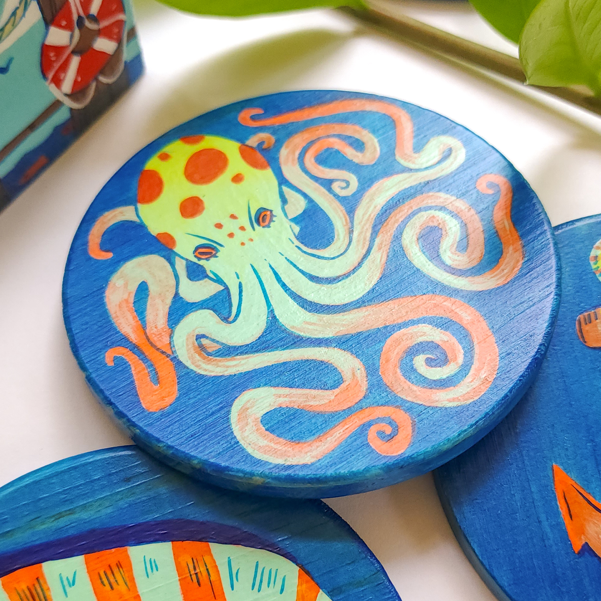 HAND-PAINTED OCEAN COASTER SET