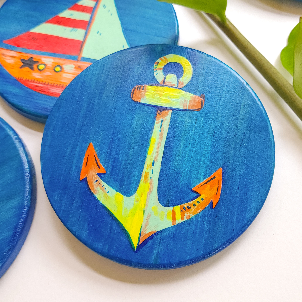 HAND-PAINTED OCEAN COASTER SET