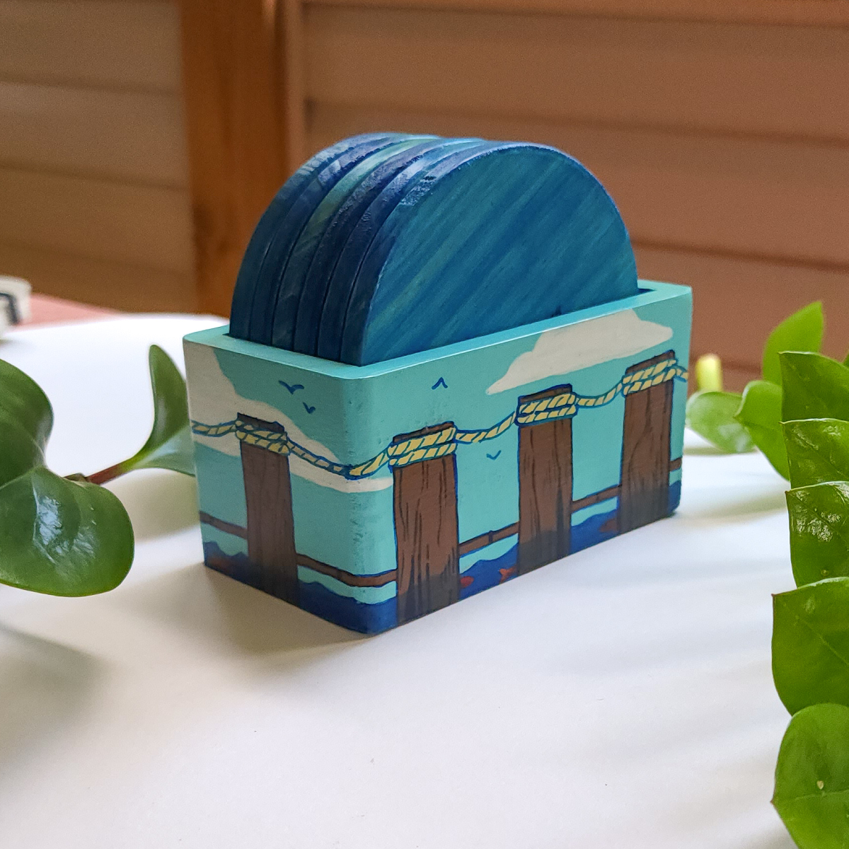 HAND-PAINTED OCEAN COASTER SET