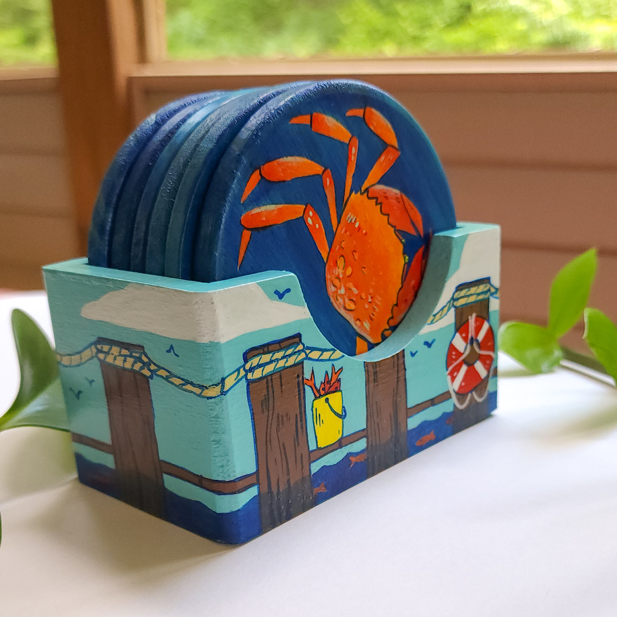 HAND-PAINTED OCEAN COASTER SET