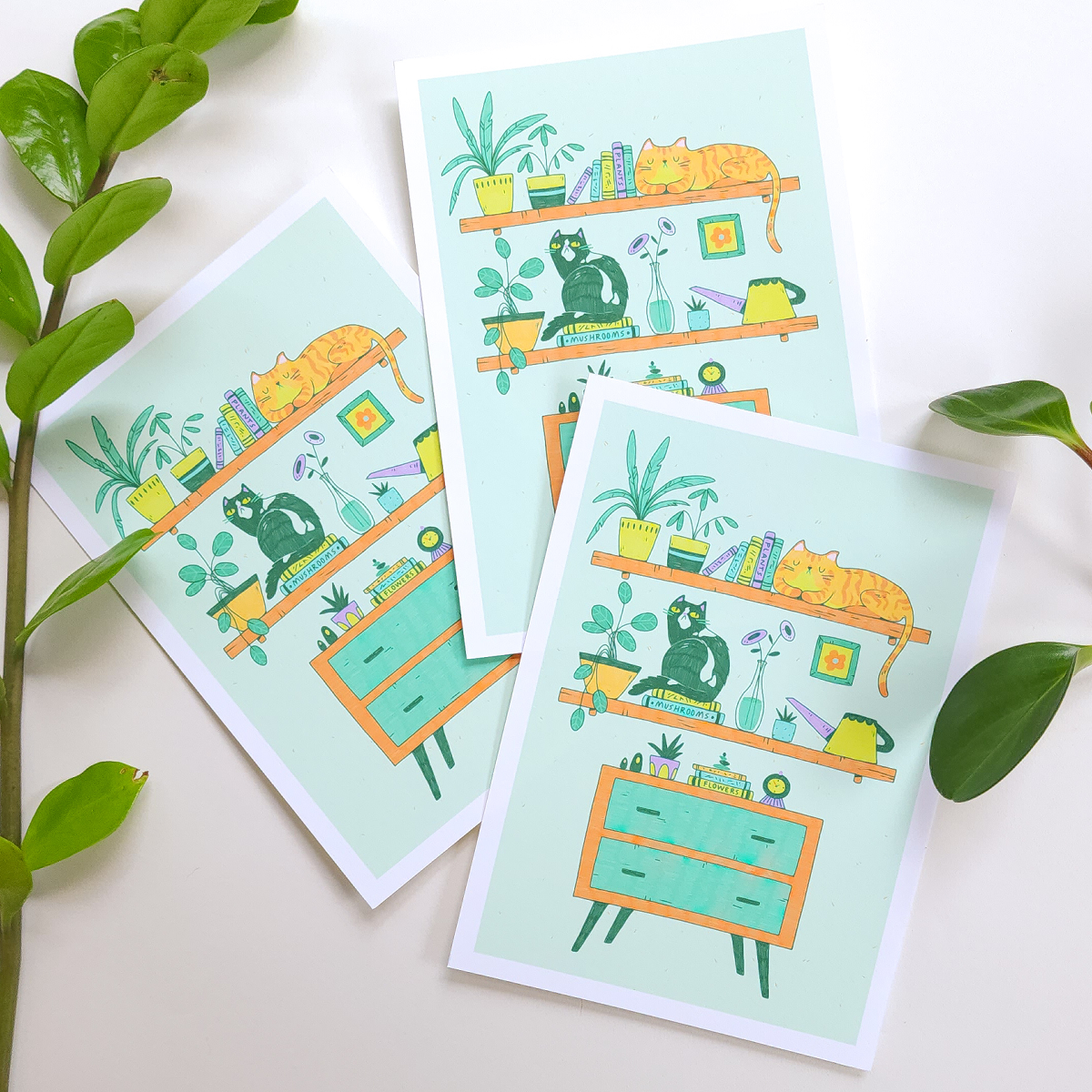 CATS ON SHELVES PRINT