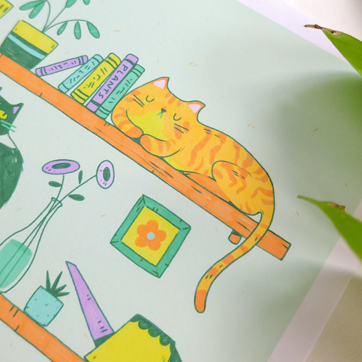 CATS ON SHELVES PRINT