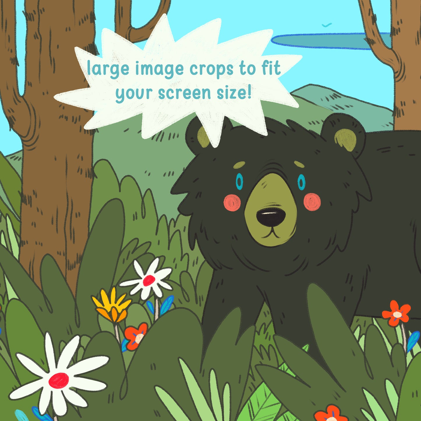 CUTE BLACK BEAR DESKTOP WALLPAPER - DIGITAL DOWNLOAD