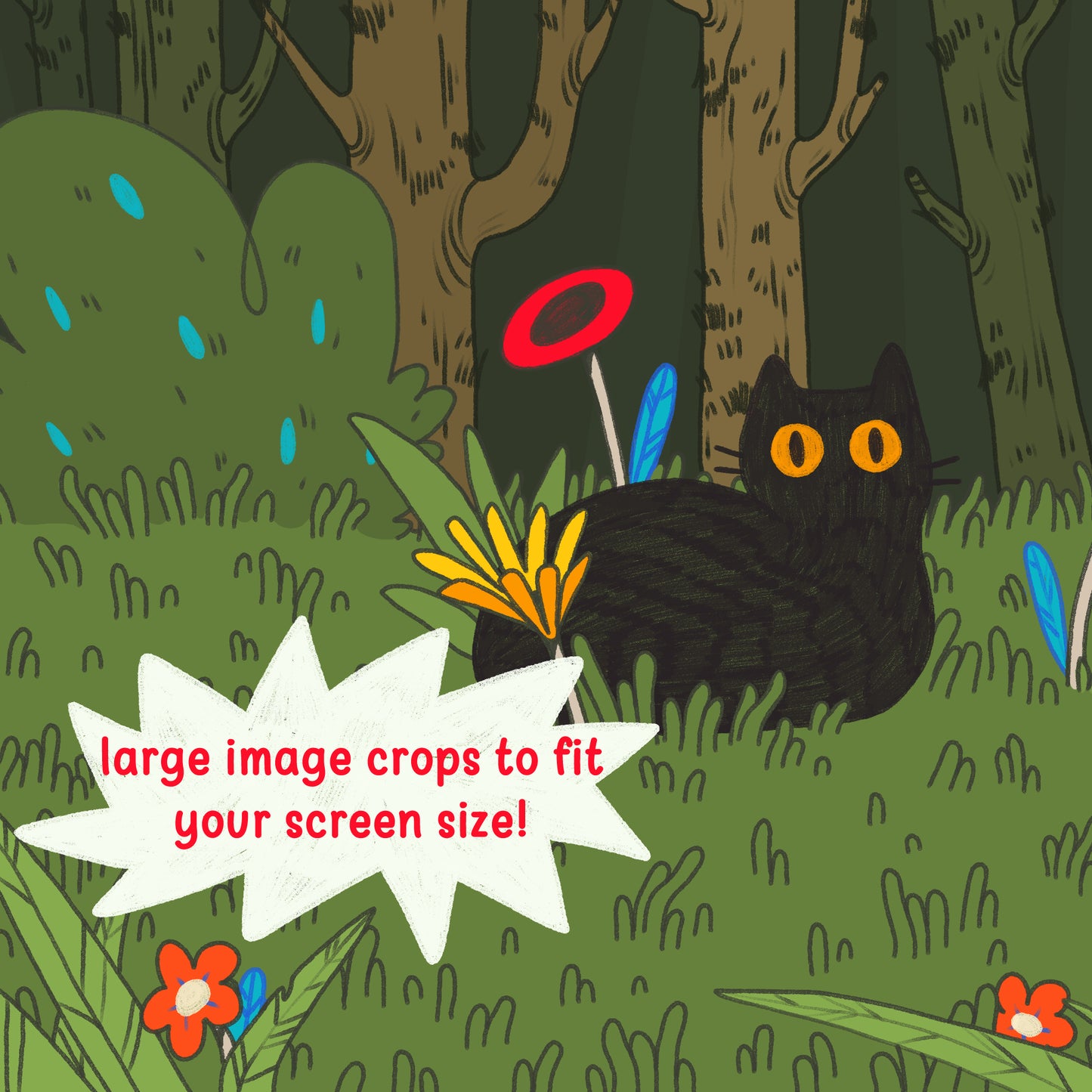 CUTE BLACK CAT DESKTOP WALLPAPER - DIGITAL DOWNLOAD