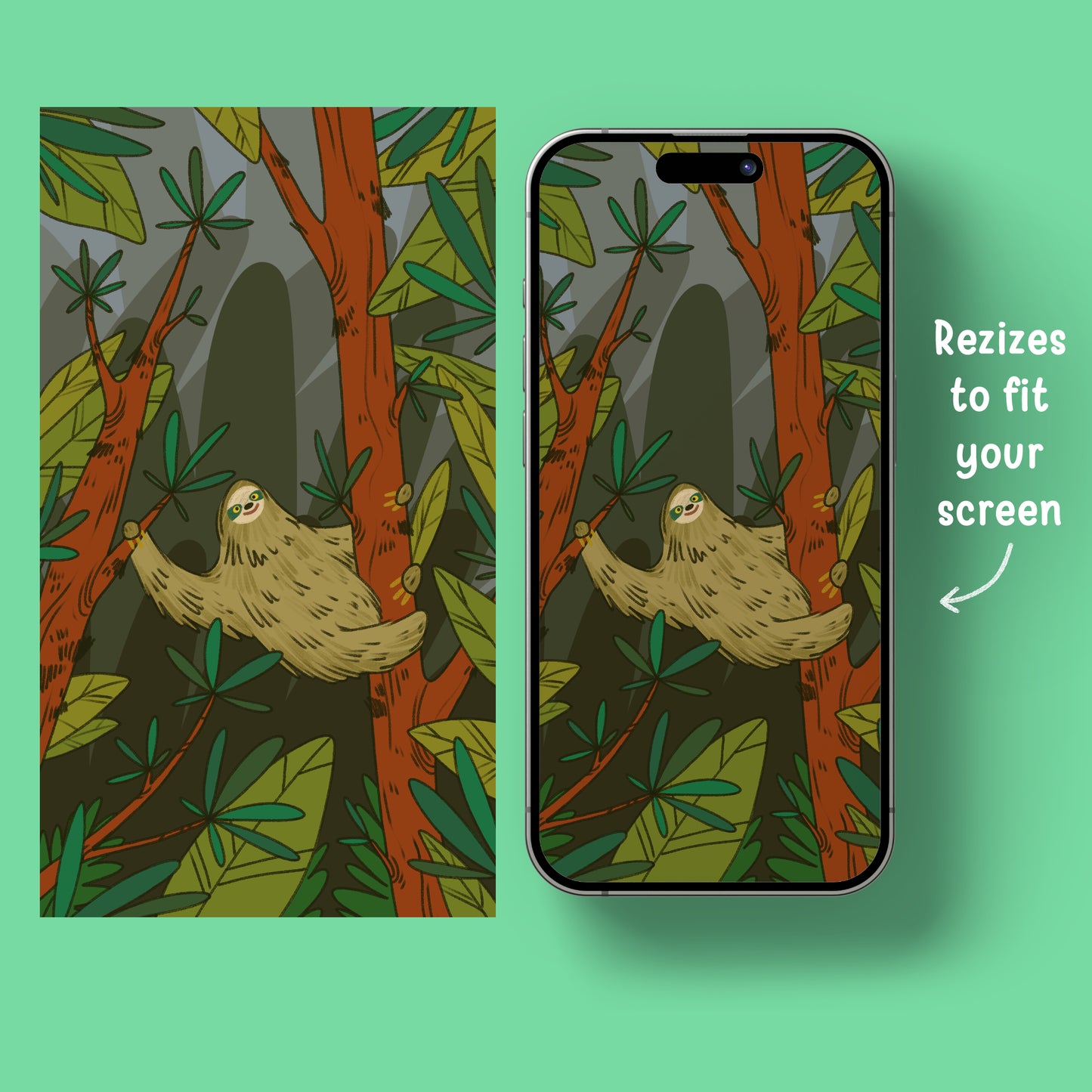 SLOTH PHONE WALLPAPER - DIGITAL DOWNLOAD