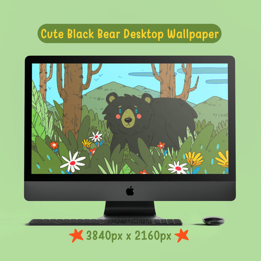 CUTE BLACK BEAR DESKTOP WALLPAPER - DIGITAL DOWNLOAD